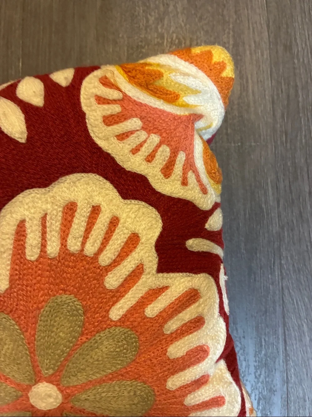 Vintage Floral Wood Appliqué Accent Pillow